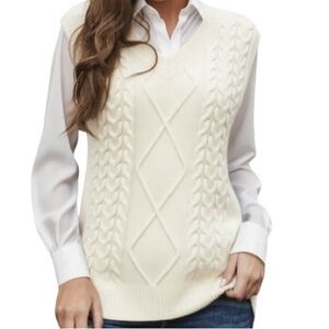 Cream Cable Knit Oversized Sweater Vest Eclectic Grandpa Old Money Academia